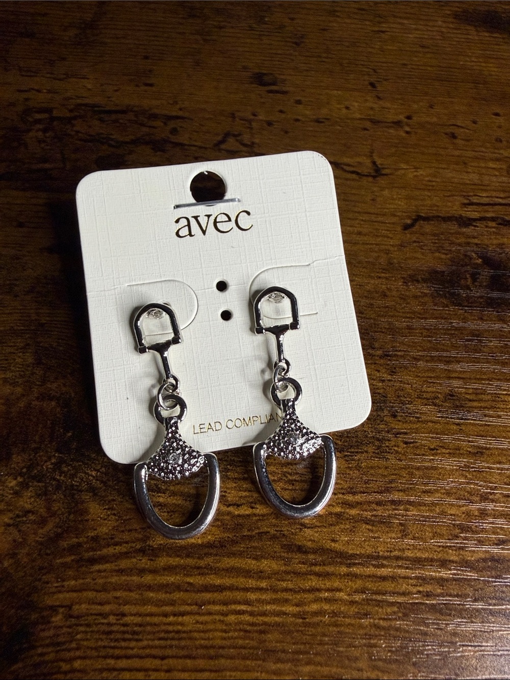 Avec Silver tone Dangle Horsebit Earrings with Textured Accents